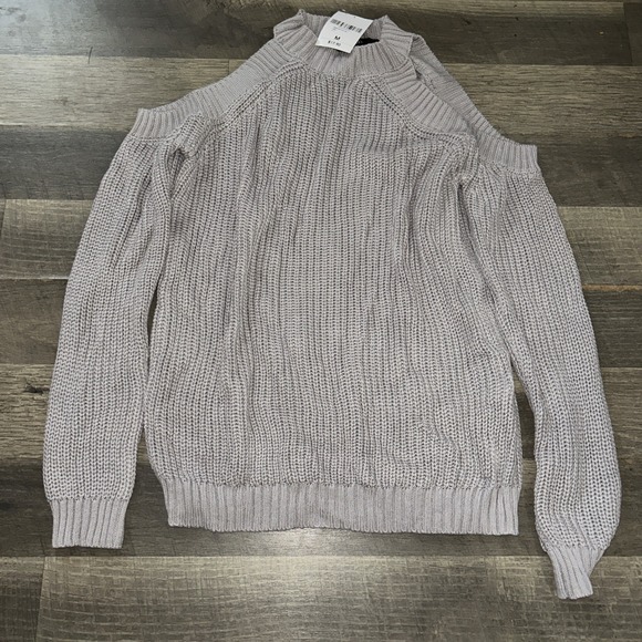 Forever 21 Ribbed Open-Shoulder Sweater Light GrayRound Neckline Size (M) Cotton - Picture 1 of 4